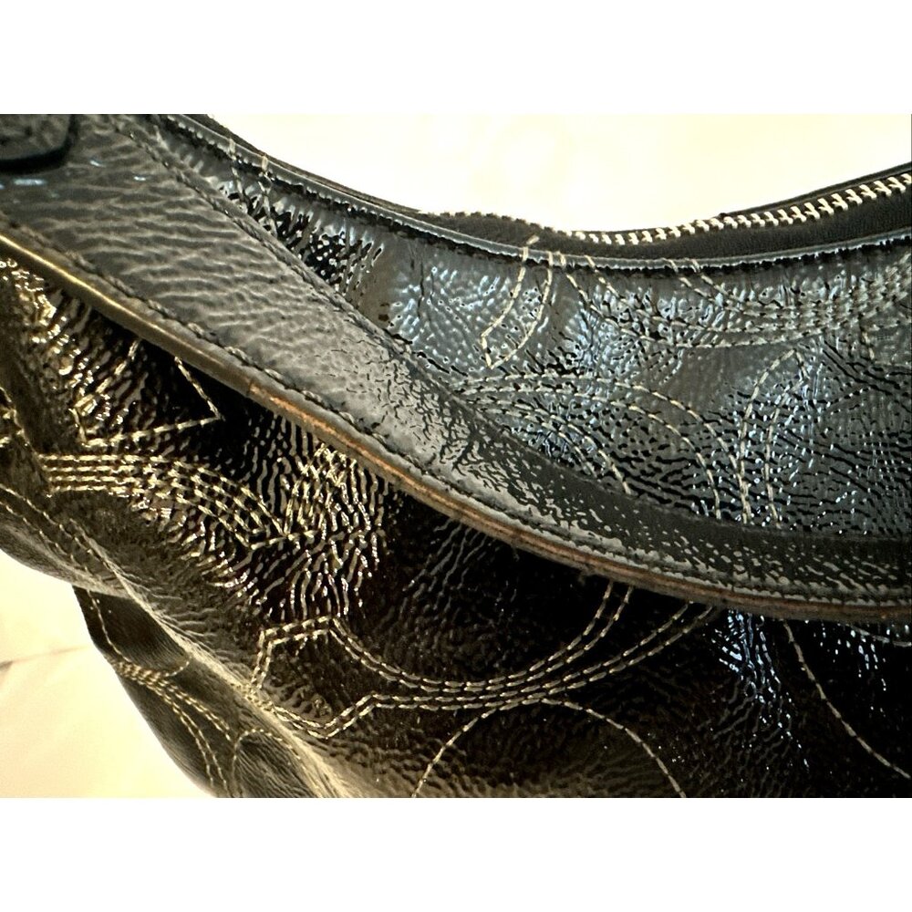 COACH Black Signature Patent Leather Hobo Handbag Purse A1293-F19282 Tag & Charm - Picture 7 of 16